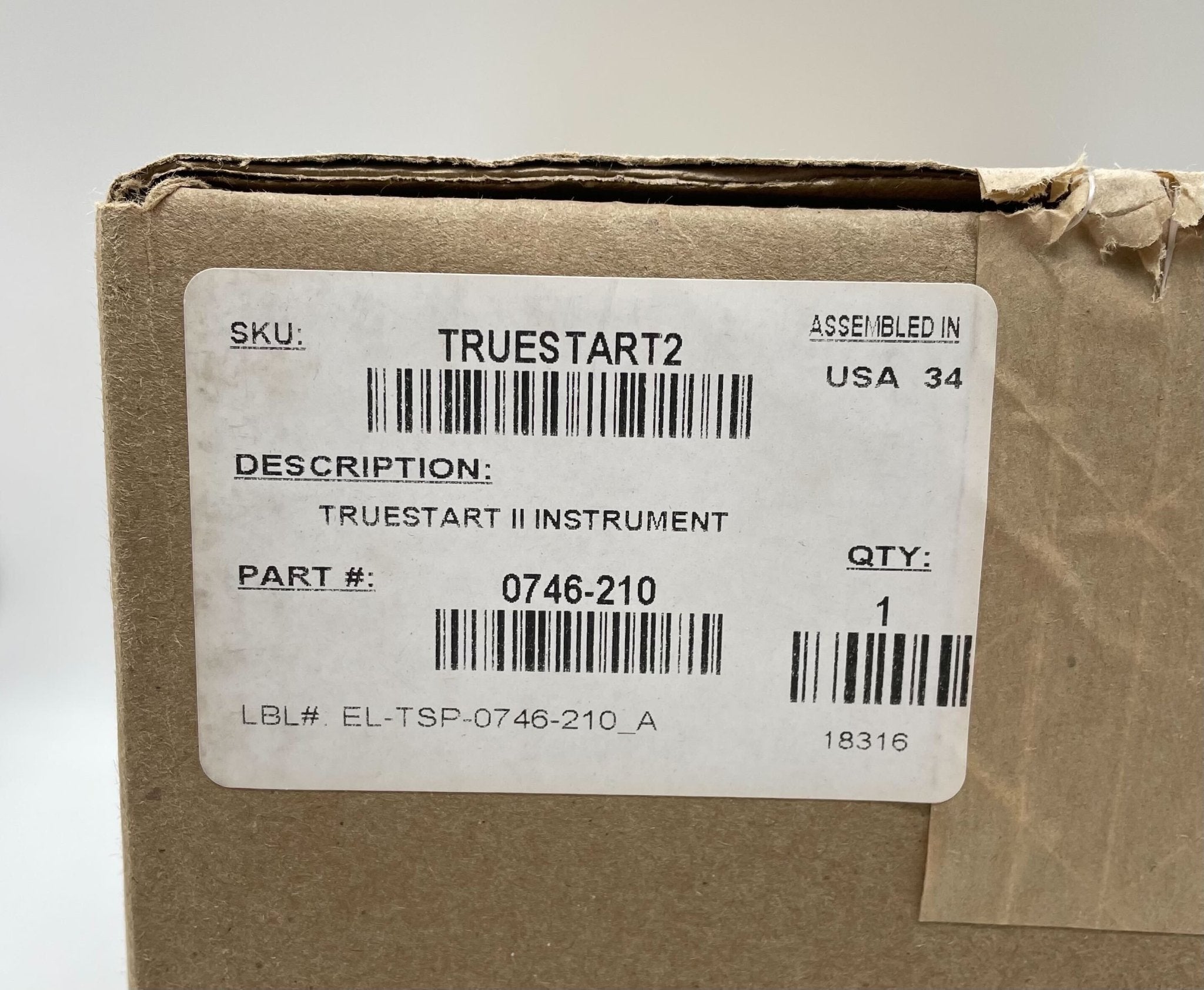 Close-up of the TRUESTART2 box label and part number 0746-210
